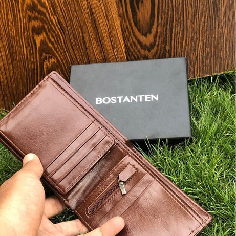 BOSTANTEN Men's PU Leather Tri-fold Wallet Clasp and Zipper Coin Purse Wallet For Men - Oshi.pk - Buy & Sell Online
