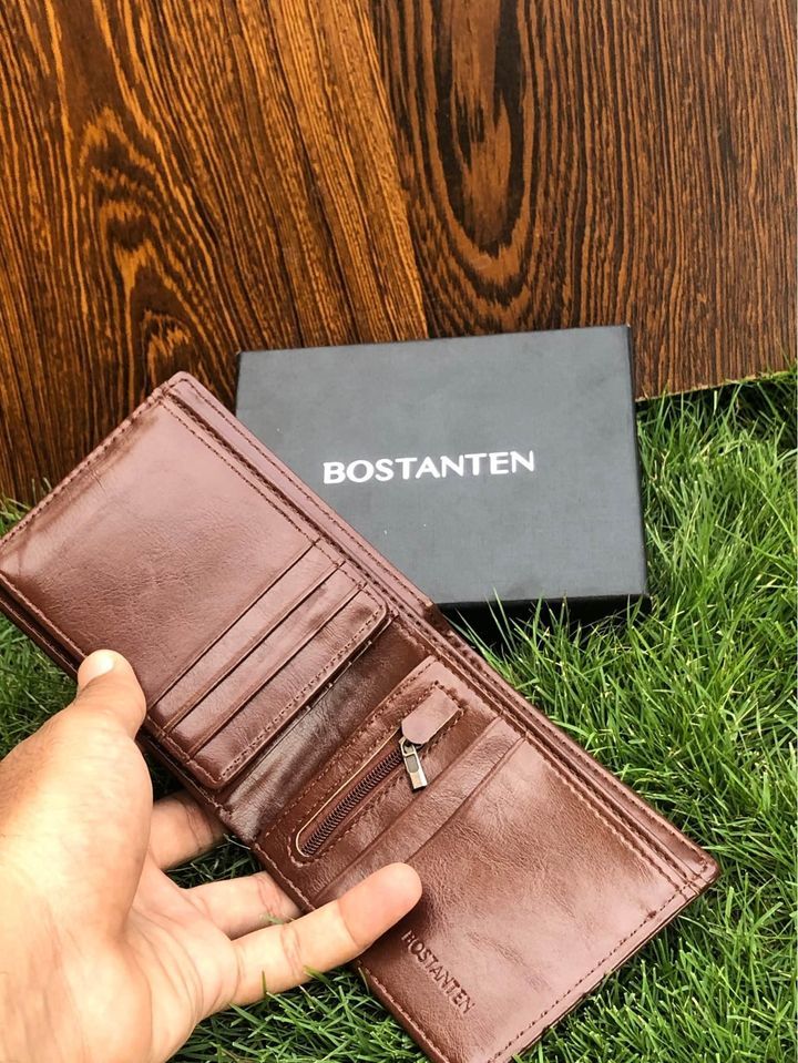 BOSTANTEN Men's PU Leather Tri-fold Wallet Clasp and Zipper Coin Purse Wallet For Men - Oshi.pk - Buy & Sell Online