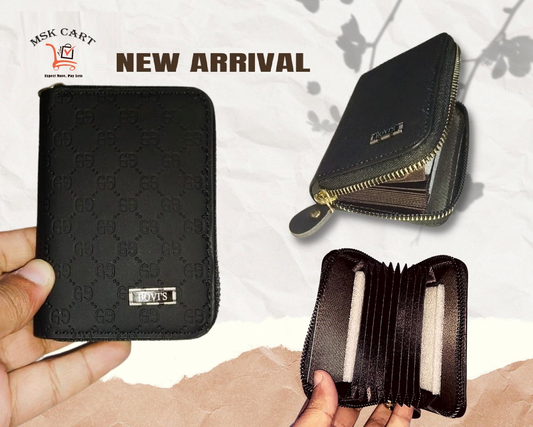 Bovi's Men's Genuine Leather Card Holder Storage Bags Blocking Zipper Thin Pocket - Oshi.pk - Buy & Sell Online