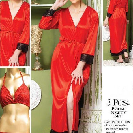 Bridal Silk 3Pcs Nighty Red Color - Oshi.pk - Buy & Sell Online