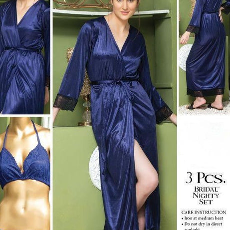 Bridal Silk 3Pcs Nighty Blue Color - Oshi.pk - Buy & Sell Online