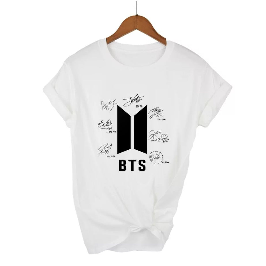 BTS All Members Signature Printed T Shirt For Women & Girls Stylish Round Neck Half Sleeves T-Shirt - Oshi.pk - Buy & Sell Online