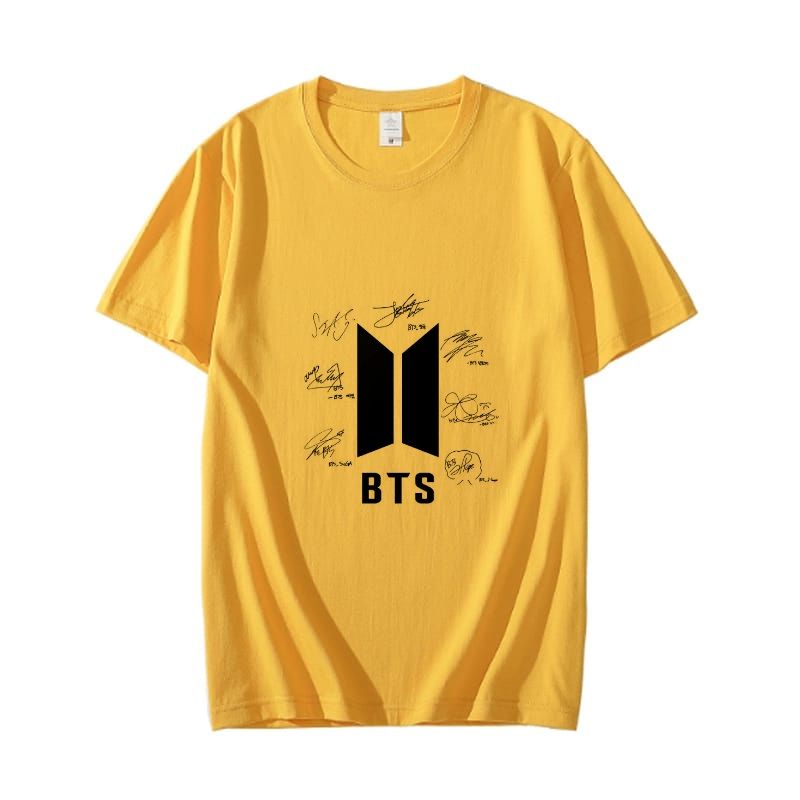 BTS All Members Signature Printed Yellow T Shirt For Women & Girls Stylish Round Neck Half Sleeves T-Shirt - Oshi.pk - Buy & Sell Online