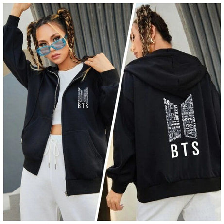 BTS Black Pullover zipper Hoodie For women - Oshi.pk - Buy & Sell Online