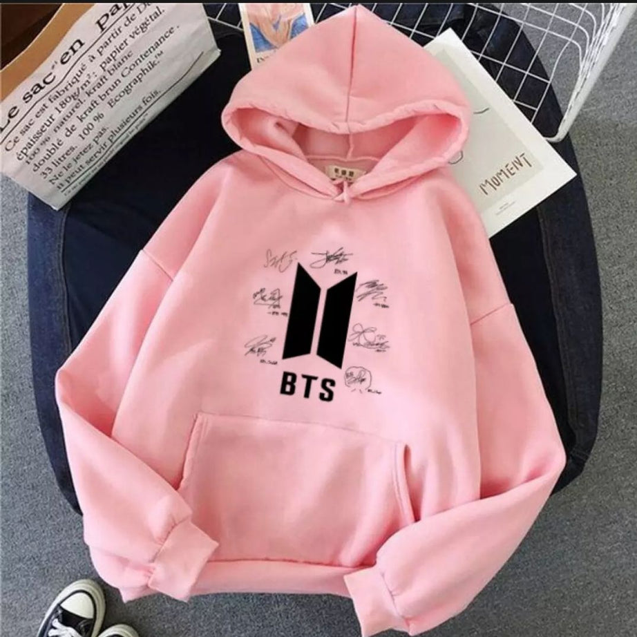 BTS Fleece Pullover Pink Hoodie For Women - Oshi.pk - Buy & Sell Online