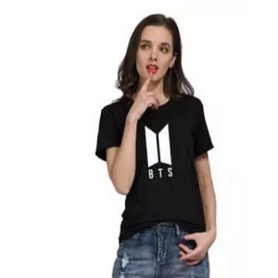 BTS New Design Printed Cotton Half Sleeves O Neck Black T Shirt For Women - Oshi.pk - Buy & Sell Online