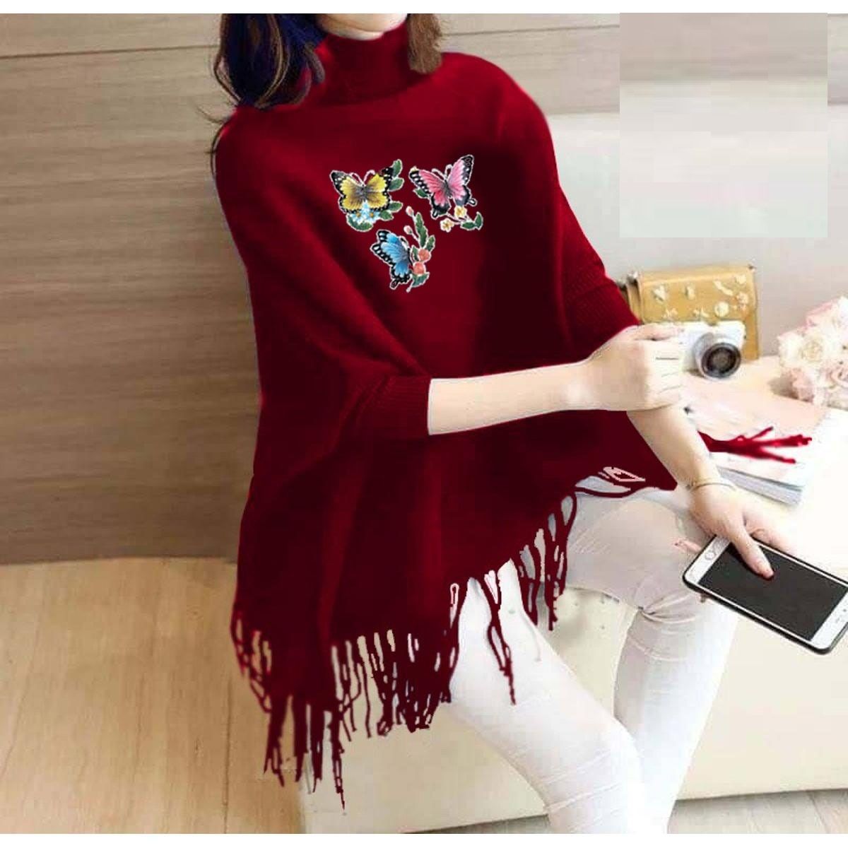 Multi Butterfly Printed Fleece Stylish Poncho For Women - Oshi.pk - Buy & Sell Online