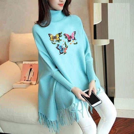 Multi Butterfly Printed Fleece Stylish Poncho For Women - Oshi.pk - Buy & Sell Online