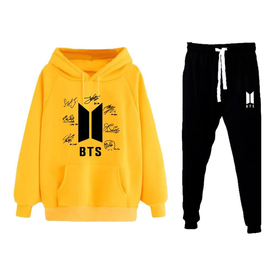 BTS Signature Printed Winter Tracksuit With Warm Fleece Yellow Hoodie and Trouser For Womens - Oshi.pk - Buy & Sell Online