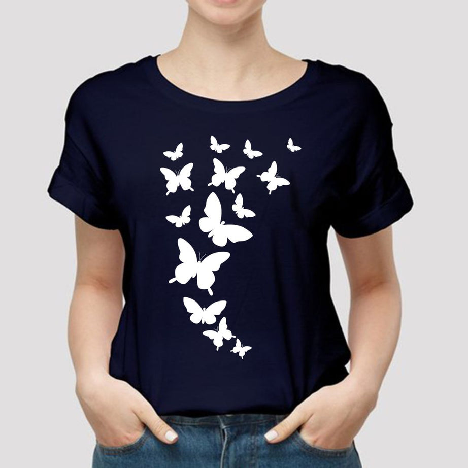 Butterfly Printed Blue T shirts Round Neck For Casual Wear - Oshi.pk - Buy & Sell Online