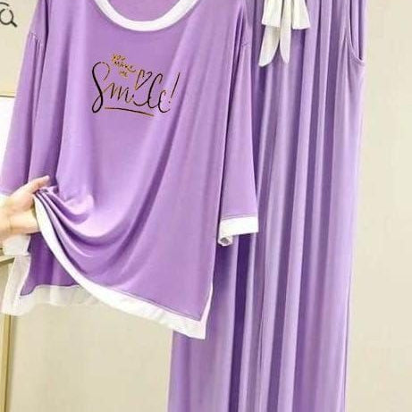 You Make Me Purple with White Round Neck with Palazzo Pajama Full Sleeves night suit for her - Oshi.pk - Buy & Sell Online