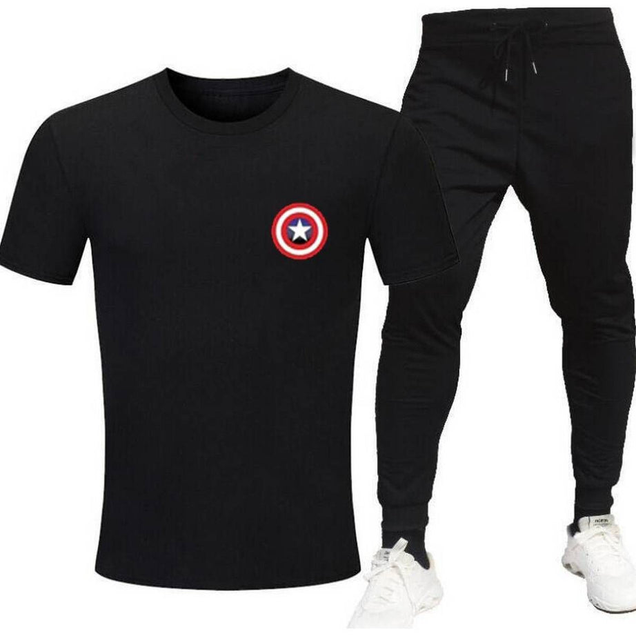 Captain America Logo Printed Black T Shirt And Black Trouser Summer Wear For Mens - Oshi.pk - Buy & Sell Online