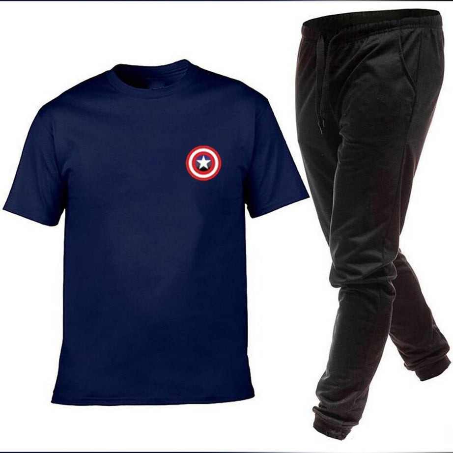 Captain America Logo Printed Blue T Shirt And Black Trouser Summer Wear For Mens - Oshi.pk - Buy & Sell Online