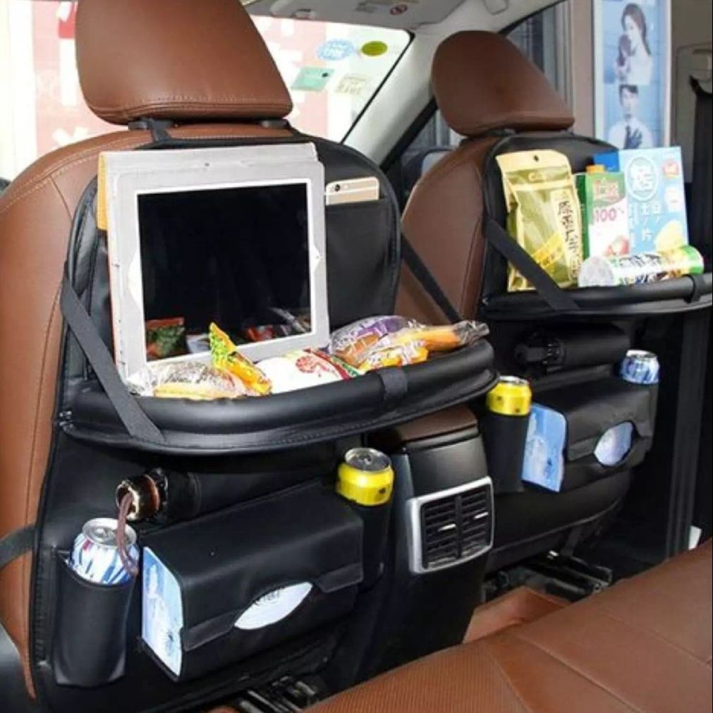Car Back Seat Organizer With Foldable Table Tray PU Leather - Oshi.pk - Buy & Sell Online