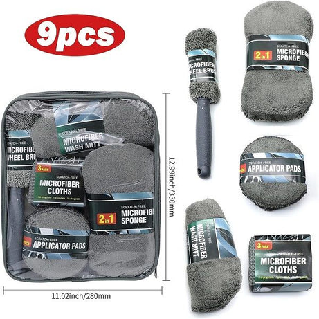 Car Cleaning Kit 9 Pcs Microfiber Interior Exterior