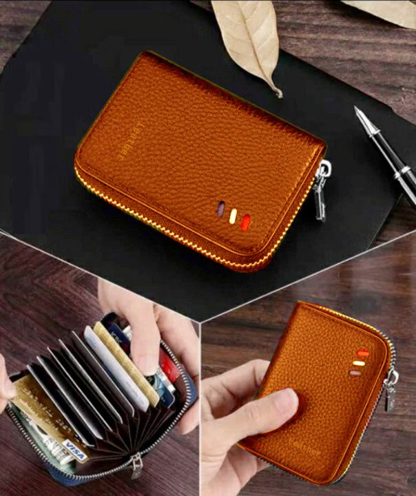 New Men's Leather Card Holder Storage Bags Blocking Zipper Thin Pocket - Oshi.pk - Buy & Sell Online