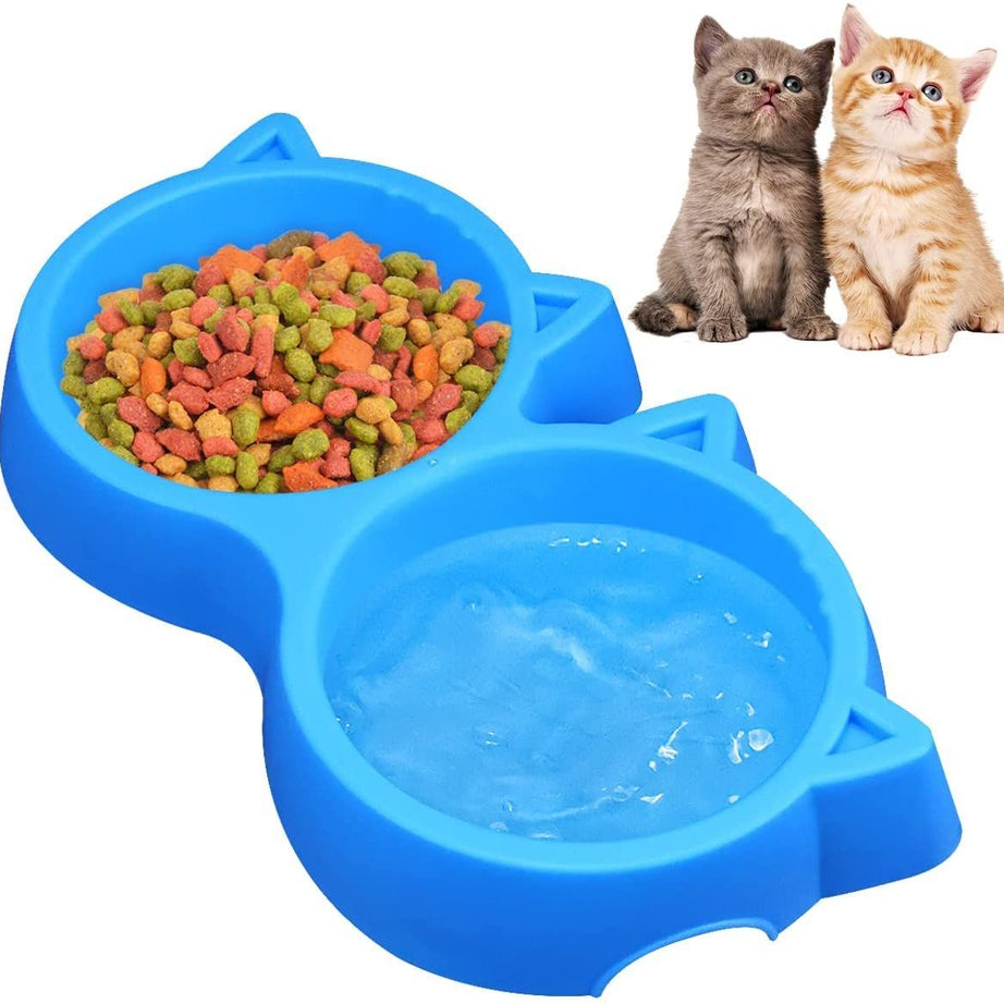 PACK 2 Cat Shaped Double food bowl Pet Plastic food bowl Foodie Puppies Pet Feeding Plastic Cat Face Shaped Double Bowl Food & Water Feed - Oshi.pk - Buy & Sell Online