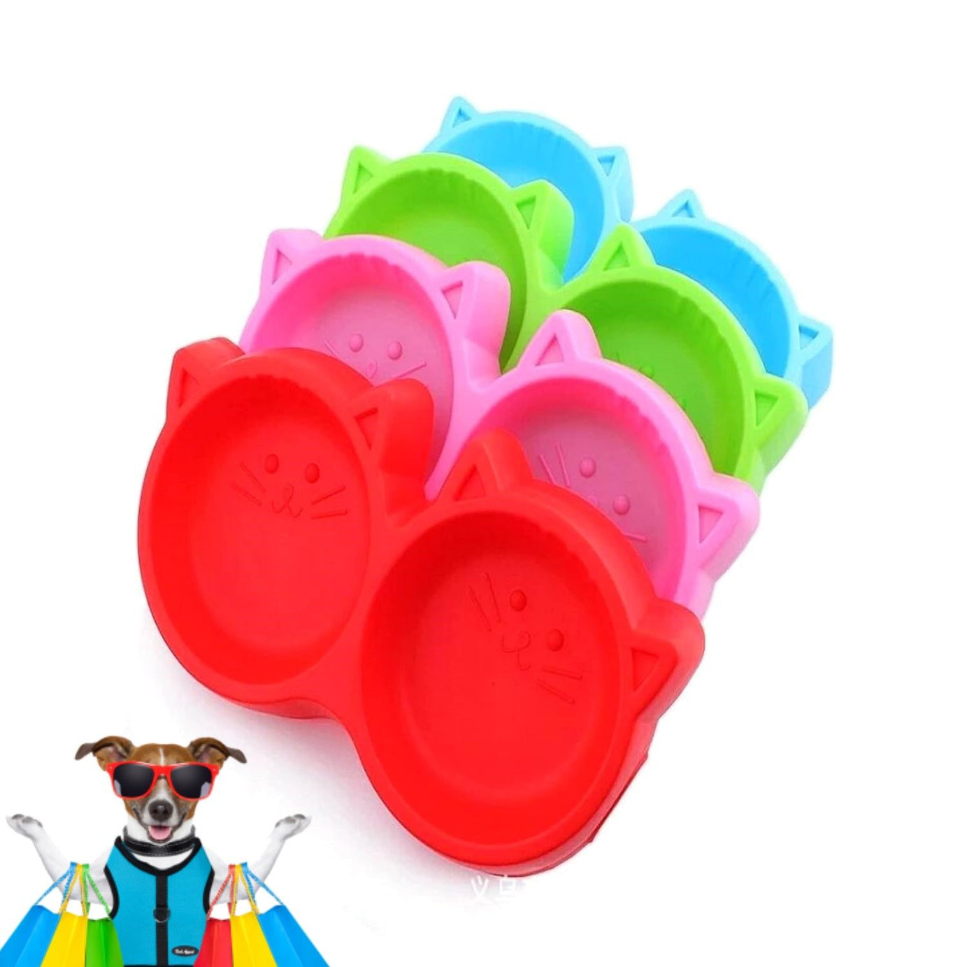 PACK 2 Cat Shaped Double food bowl Pet Plastic food bowl Foodie Puppies Pet Feeding Plastic Cat Face Shaped Double Bowl Food & Water Feed - Oshi.pk - Buy & Sell Online