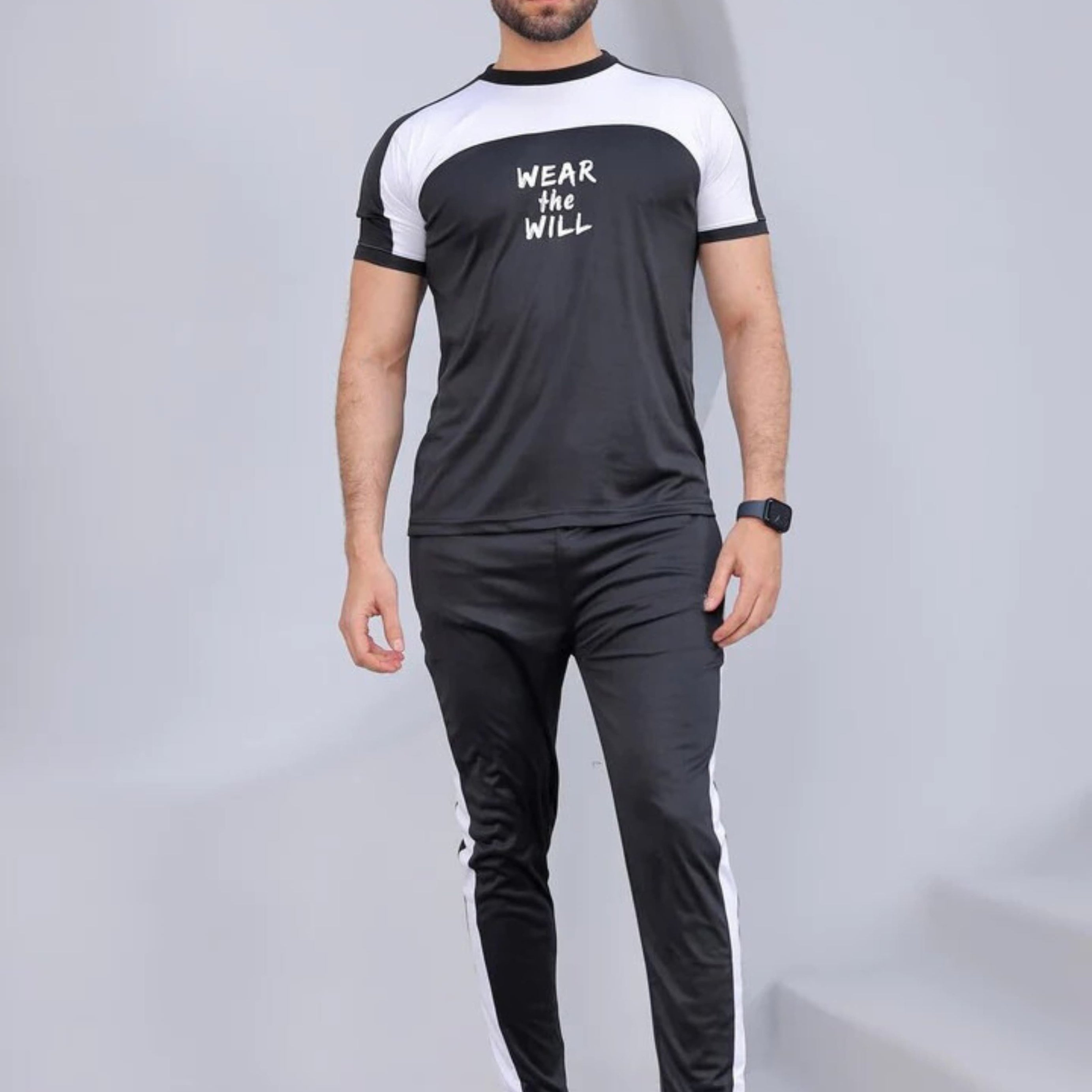 CBZ-Stylish Black & White Printed Dry Fit Tracksuit For Men - Oshi.pk - Buy & Sell Online