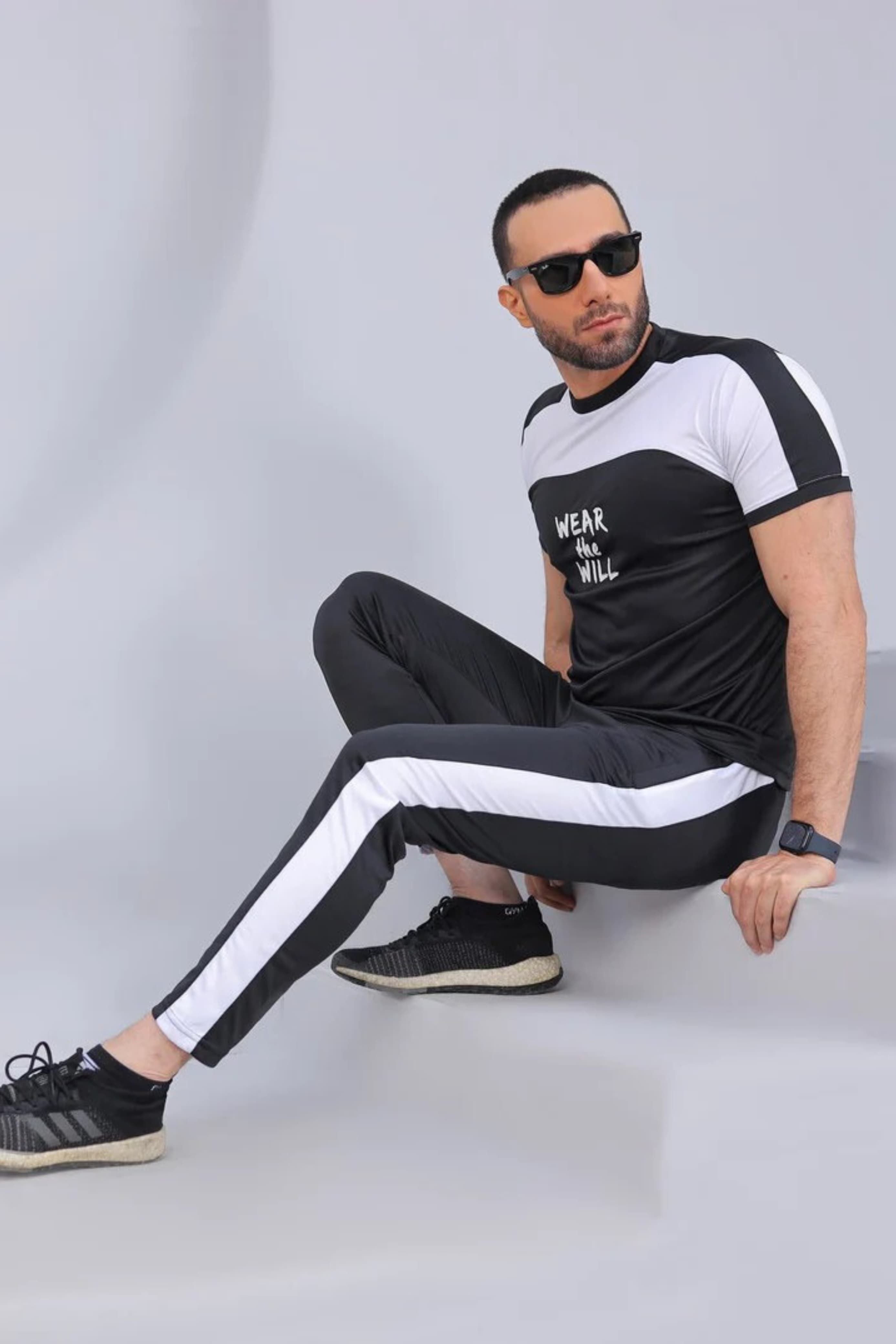 CBZ-Stylish Black & White Printed Dry Fit Tracksuit For Men - Oshi.pk - Buy & Sell Online