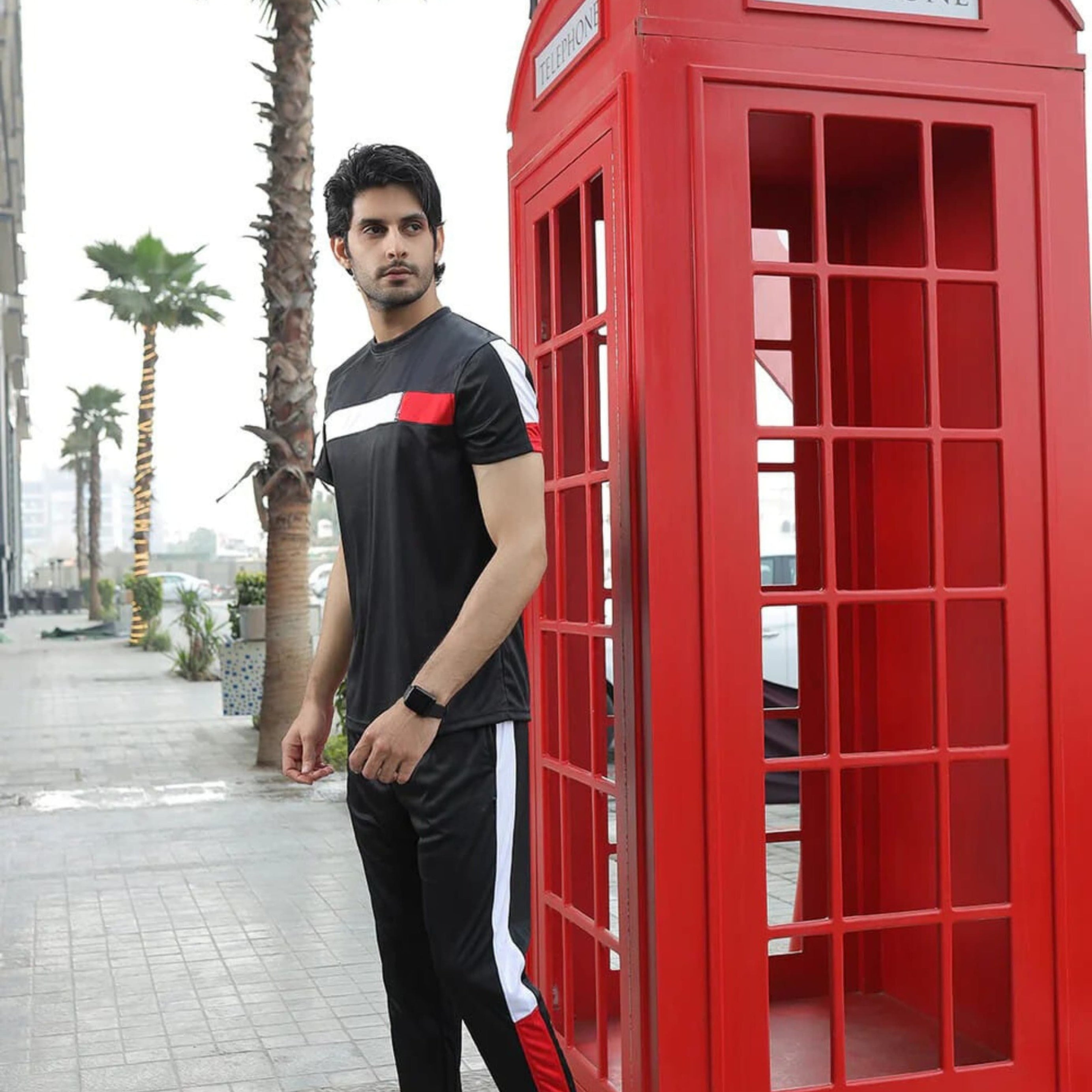 CBZ-Stylish Black Red White Pannel Tracksuit For Men - Oshi.pk - Buy & Sell Online