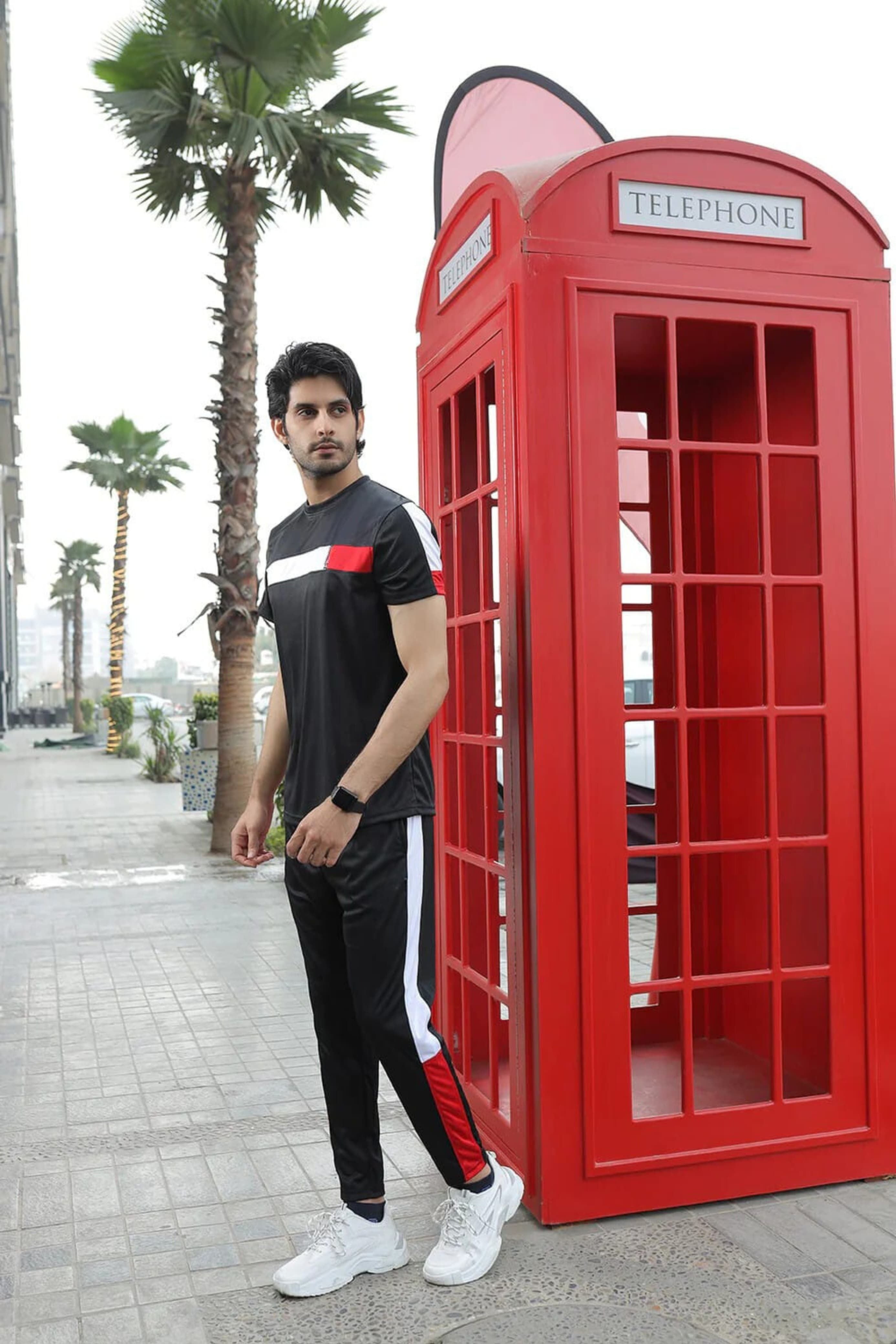 CBZ-Stylish Black Red White Pannel Tracksuit For Men - Oshi.pk - Buy & Sell Online