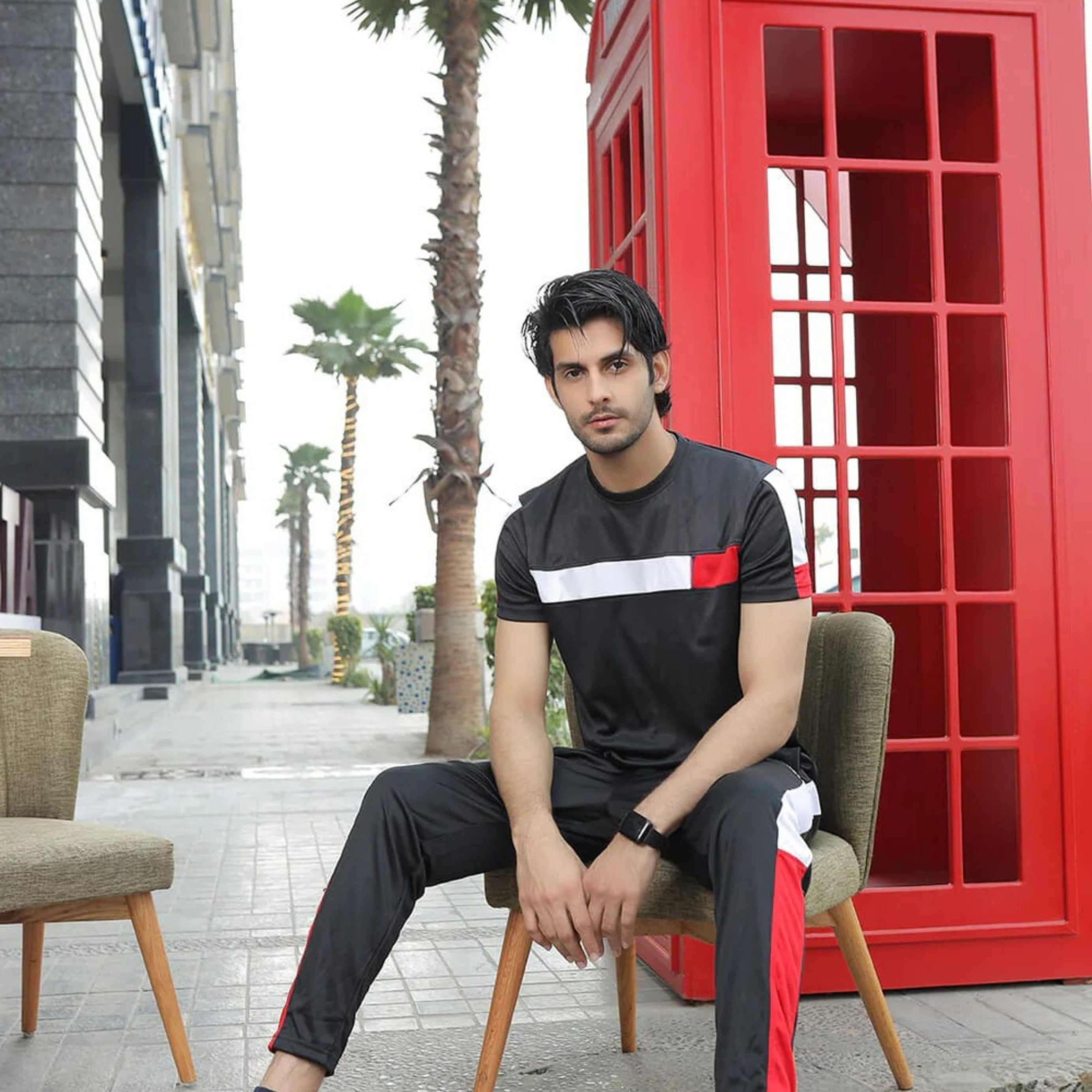 CBZ-Stylish Black Red White Pannel Tracksuit For Men - Oshi.pk - Buy & Sell Online