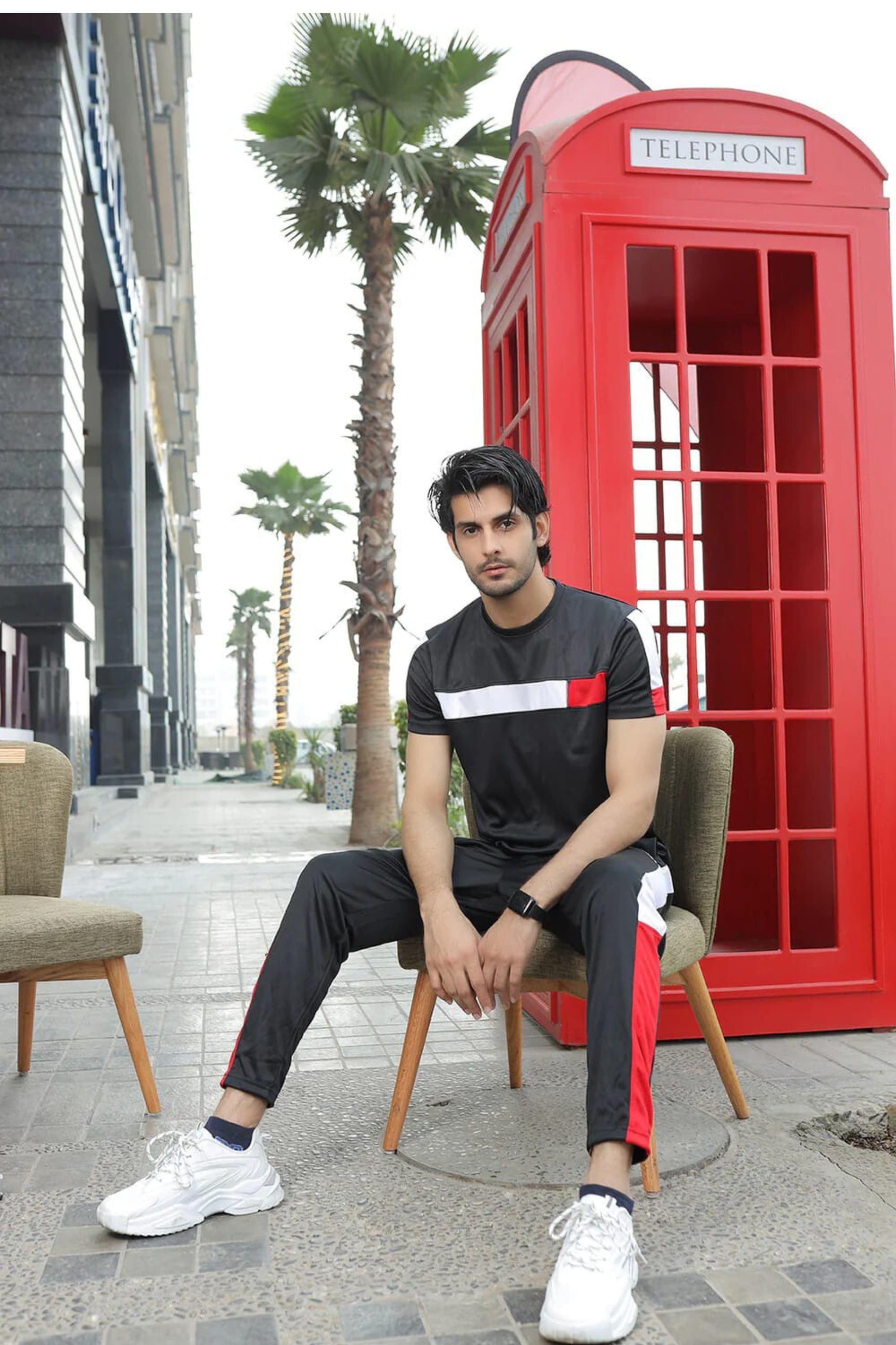 CBZ-Stylish Black Red White Pannel Tracksuit For Men - Oshi.pk - Buy & Sell Online