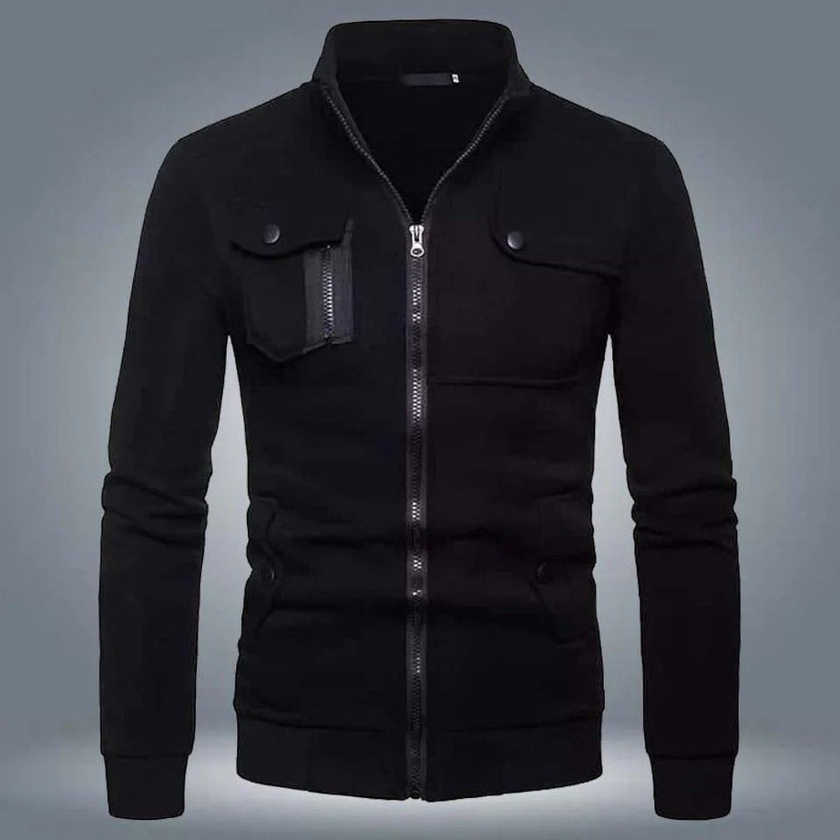 Black Zipper Pocket Jacket For Men - Oshi.pk - Buy & Sell Online