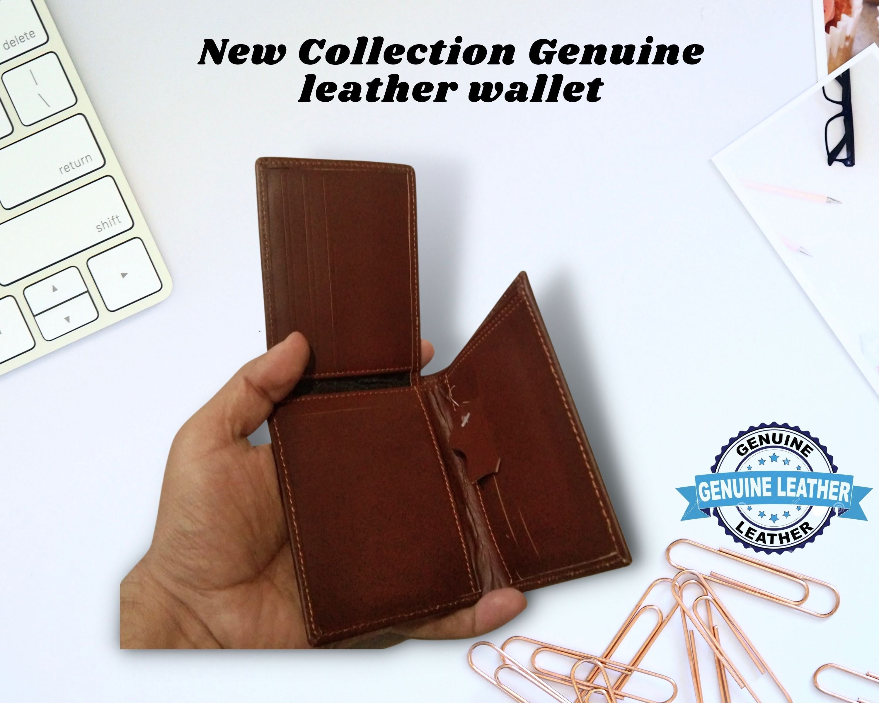 Classic Charm Genuine Cow Leather Card Holder Tri-Fold Wallets for Men - Oshi.pk - Buy & Sell Online