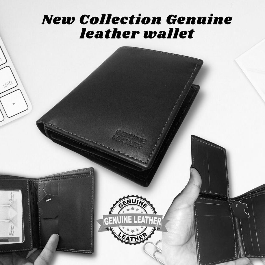 Classic Charm Genuine Cow Leather Card Holder Tri-Fold Wallets for Men - Oshi.pk - Buy & Sell Online