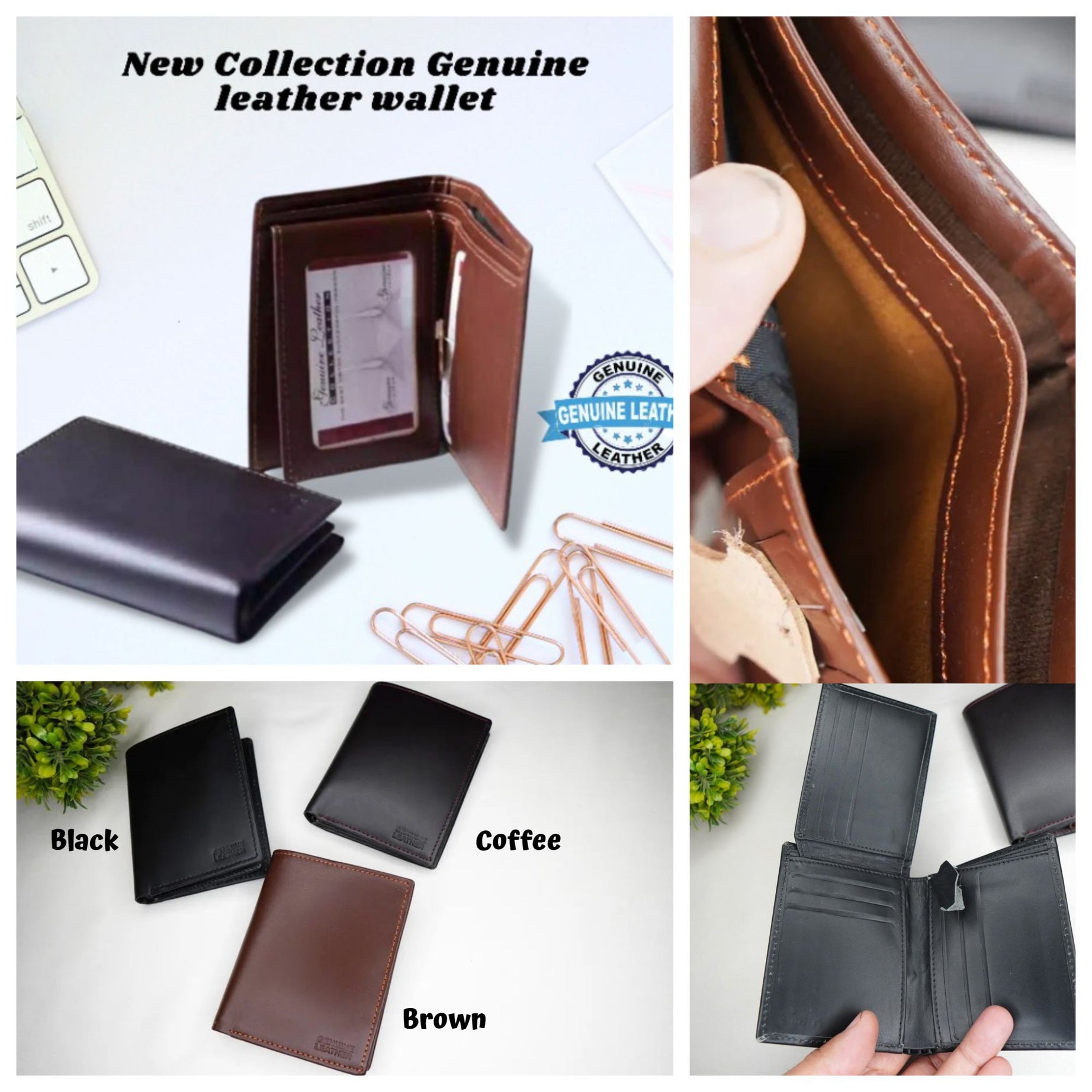Classic Charm Genuine Cow Leather Card Holder Tri-Fold Wallets for Men - Oshi.pk - Buy & Sell Online