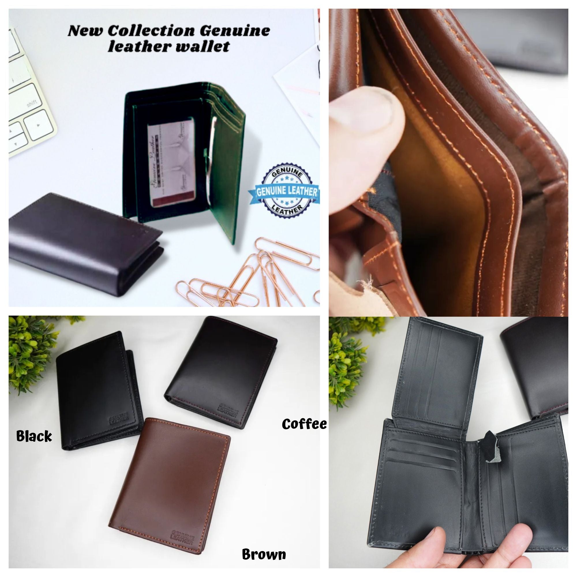 Classic Charm Genuine Cow Leather Card Holder Tri-Fold Wallets for Men - Oshi.pk - Buy & Sell Online