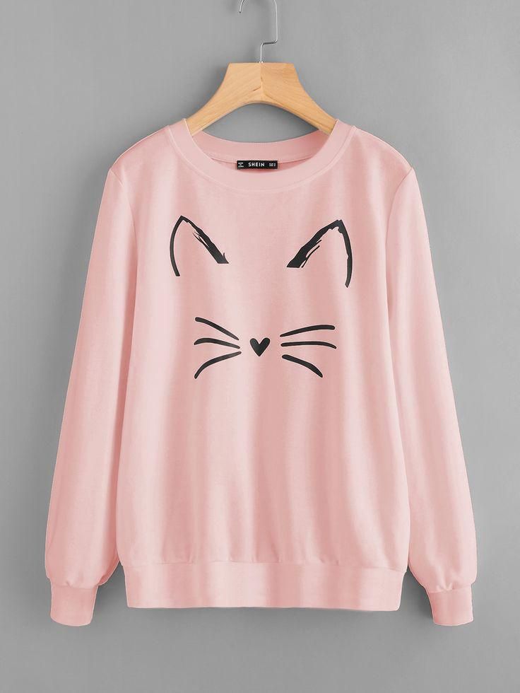 CLASSY CUTE CAT MEOW Tag Print Thick & Fleece Fabric Rib Sweatshirt for Winter sweatshirt Fashion Wear for Women / Girls - Oshi.pk - Buy & Sell Online