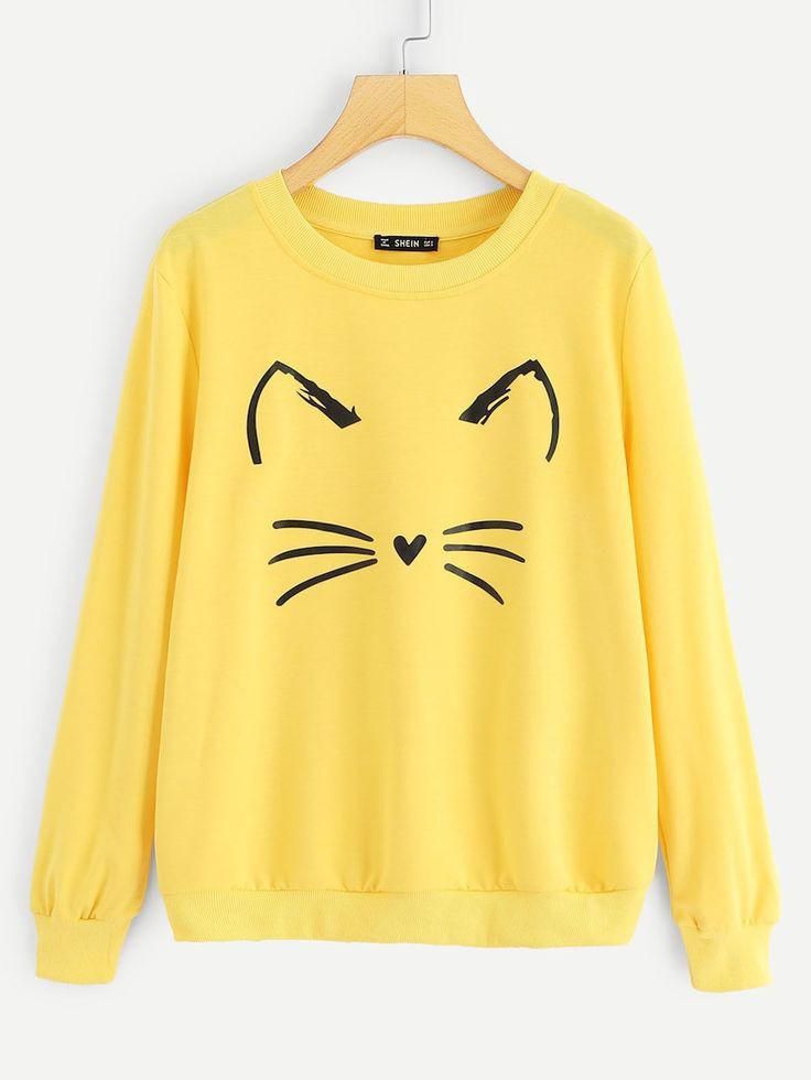 CLASSY CUTE CAT MEOW Tag Print Thick & Fleece Fabric Rib Sweatshirt for Winter sweatshirt Fashion Wear for Women / Girls - Oshi.pk - Buy & Sell Online