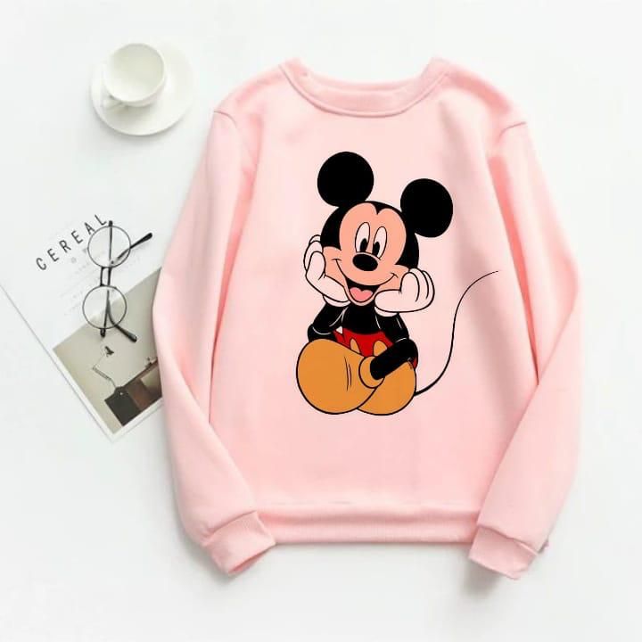 CLASSY CUTE MICKEY Tag Print Thick & Fleece Fabric Rib Sweatshirt for Winter sweatshirt Fashion Wear for Women / Girls - Oshi.pk - Buy & Sell Online