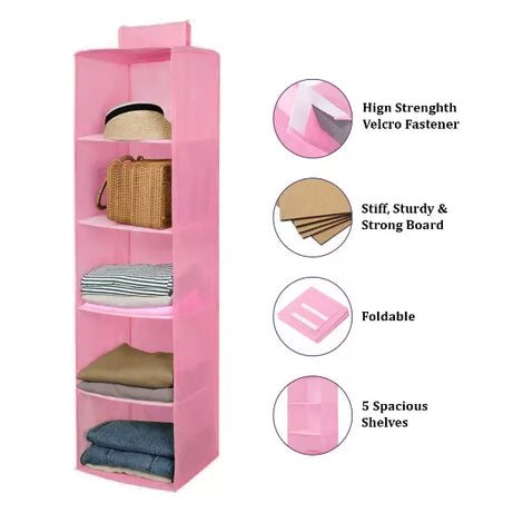 Closet Organizer Hanging Storage Bag Wardrobe Cloth Organizer 5 Layers Shelf Foldable Clothing Storage Rack Shelves - Oshi.pk - Buy & Sell Online