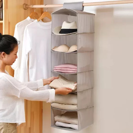 Closet Organizer Hanging Storage Bag Wardrobe Cloth Organizer 5 Layers Shelf Foldable Clothing Storage Rack Shelves - Oshi.pk - Buy & Sell Online
