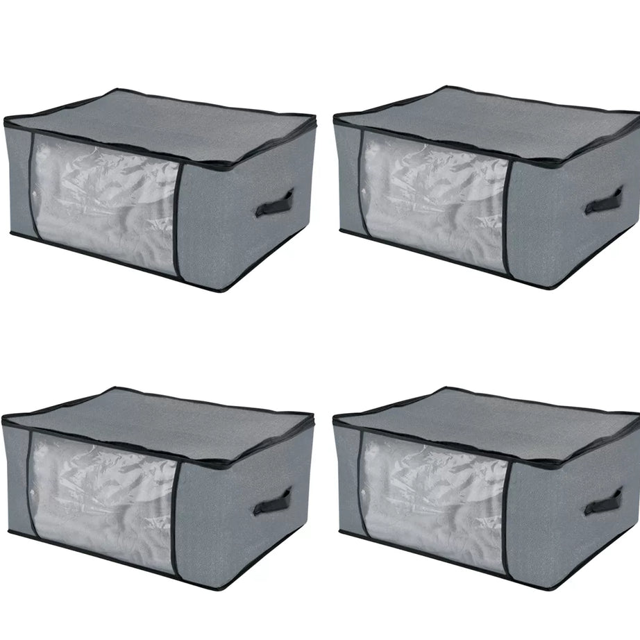 Clothes Storage Bag Organizer Bag Two-Way Zippers Water-resistant Wardrobe Space Saver High Quality Non-Woven Fabric- (Pack Of 4) - Oshi.pk - Buy & Sell Online
