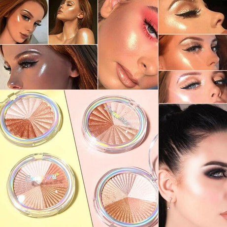 CmaaDu 3D Shimmer Highlighter Face Powder Palette Face Base Shine Makeup Natural Professional Powder Shimmer Makeup