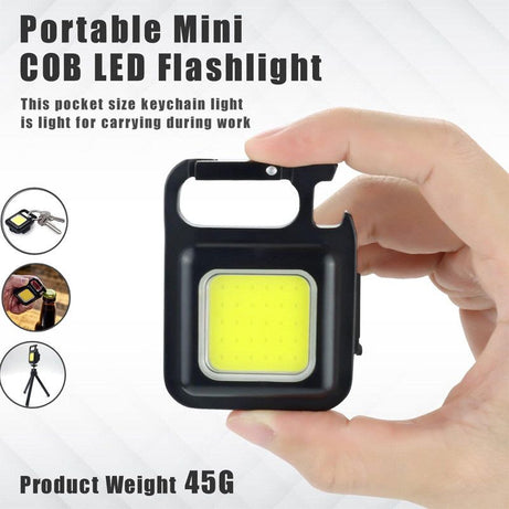 COB Rechargeable Keychain Mini Small Flashlight 3 Light Modes Portable Pocket Light With Folding Bracket Bottle Opener And Magnet Base For Hom