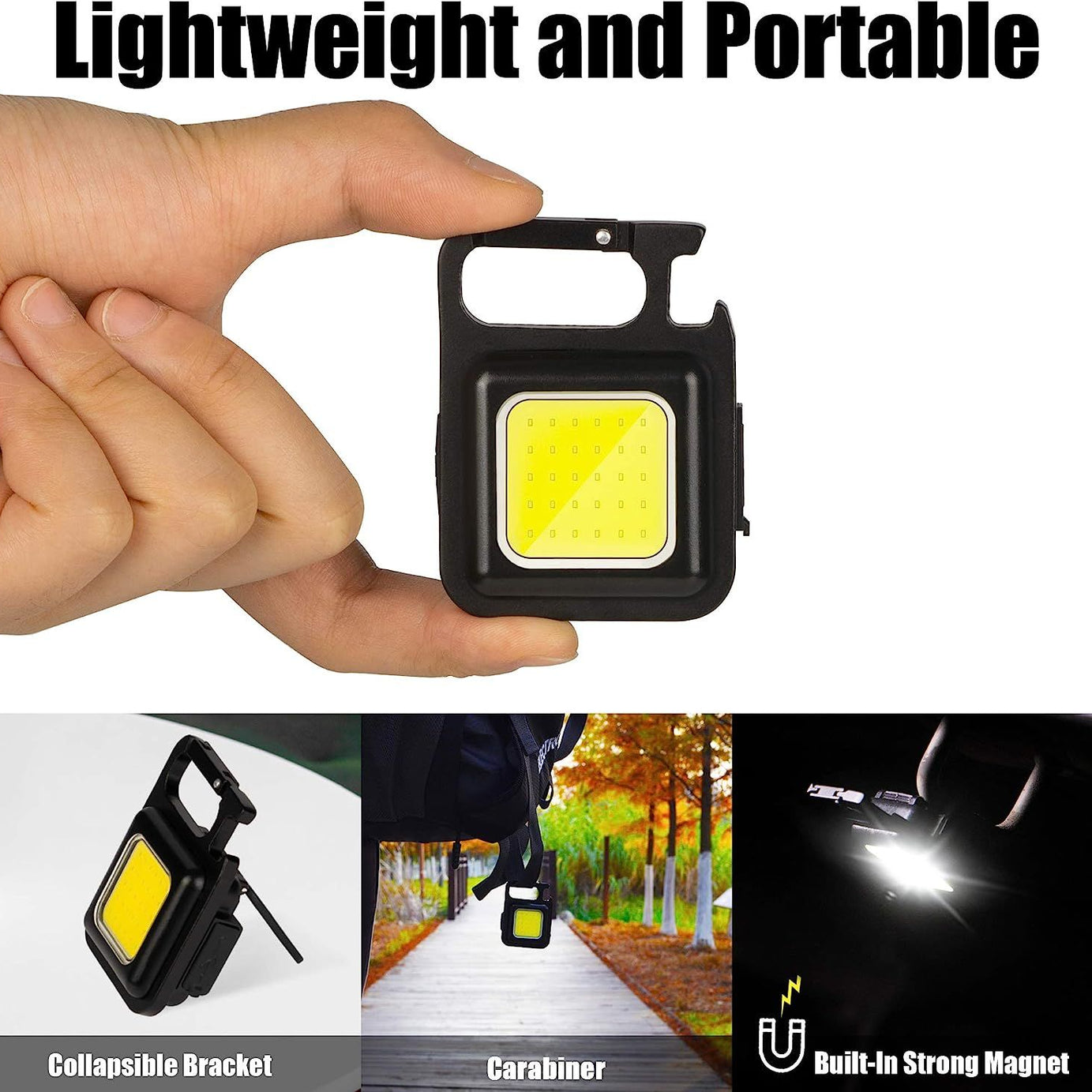 COB Rechargeable Keychain Mini Small Flashlight 3 Light Modes Portable Pocket Light with Folding Bracket Bottle Opener and Magnet Base for Home - Oshi.pk - Buy & Sell Online