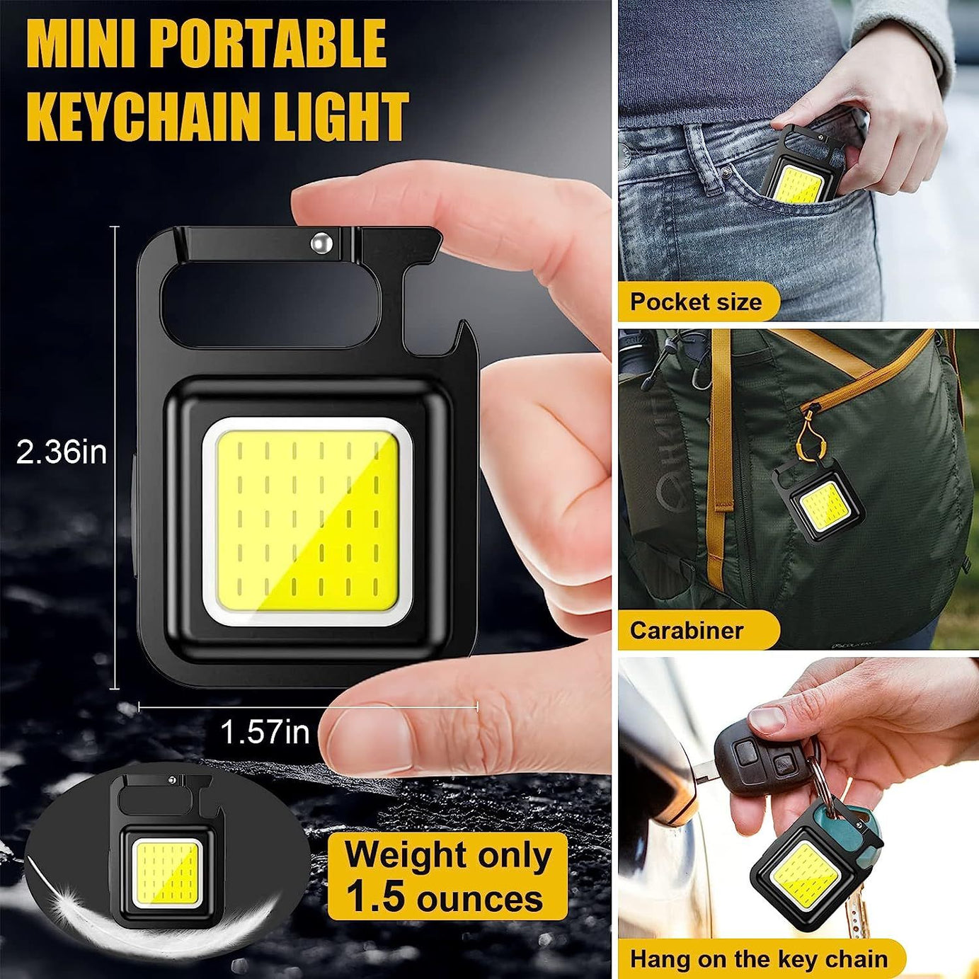 COB Rechargeable Keychain Mini Small Flashlight 3 Light Modes Portable Pocket Light with Folding Bracket Bottle Opener and Magnet Base for Home - Oshi.pk - Buy & Sell Online