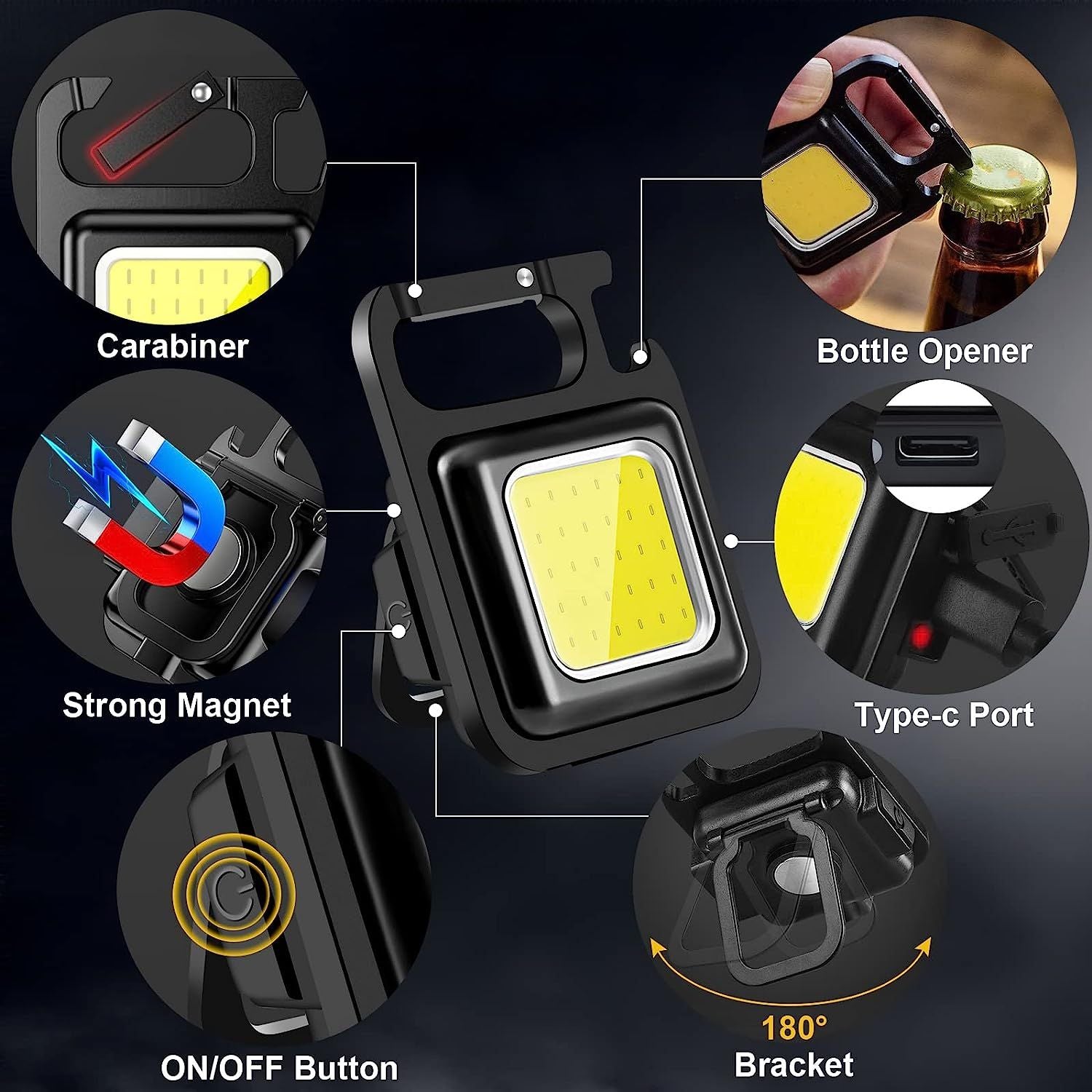 COB Rechargeable Keychain Mini Small Flashlight 3 Light Modes Portable Pocket Light with Folding Bracket Bottle Opener and Magnet Base for Home - Oshi.pk - Buy & Sell Online