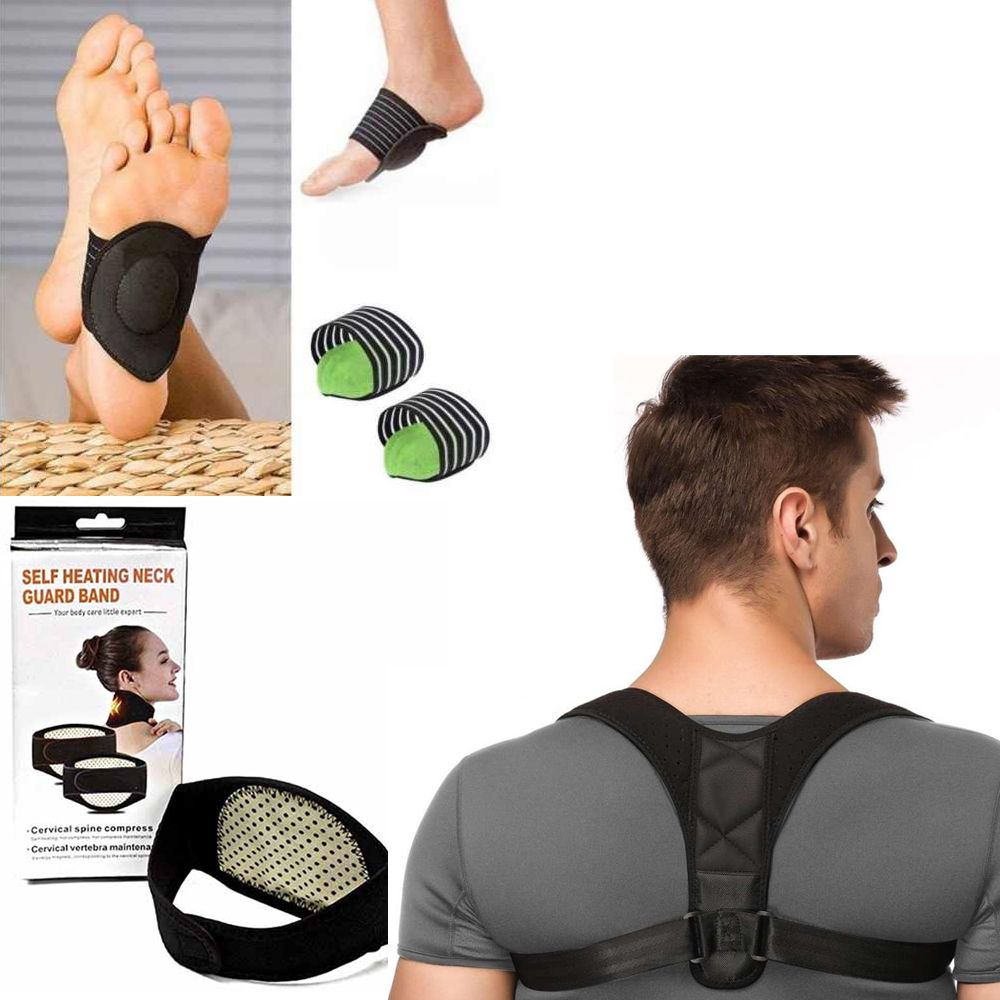 Combo Deal Pack Of 3 Strutz Arch Support Self Heating Neck Guard Band Shoulder Belt Brace Support Belt Adjustable Back Posture Corrector - Oshi.pk - Buy & Sell Online