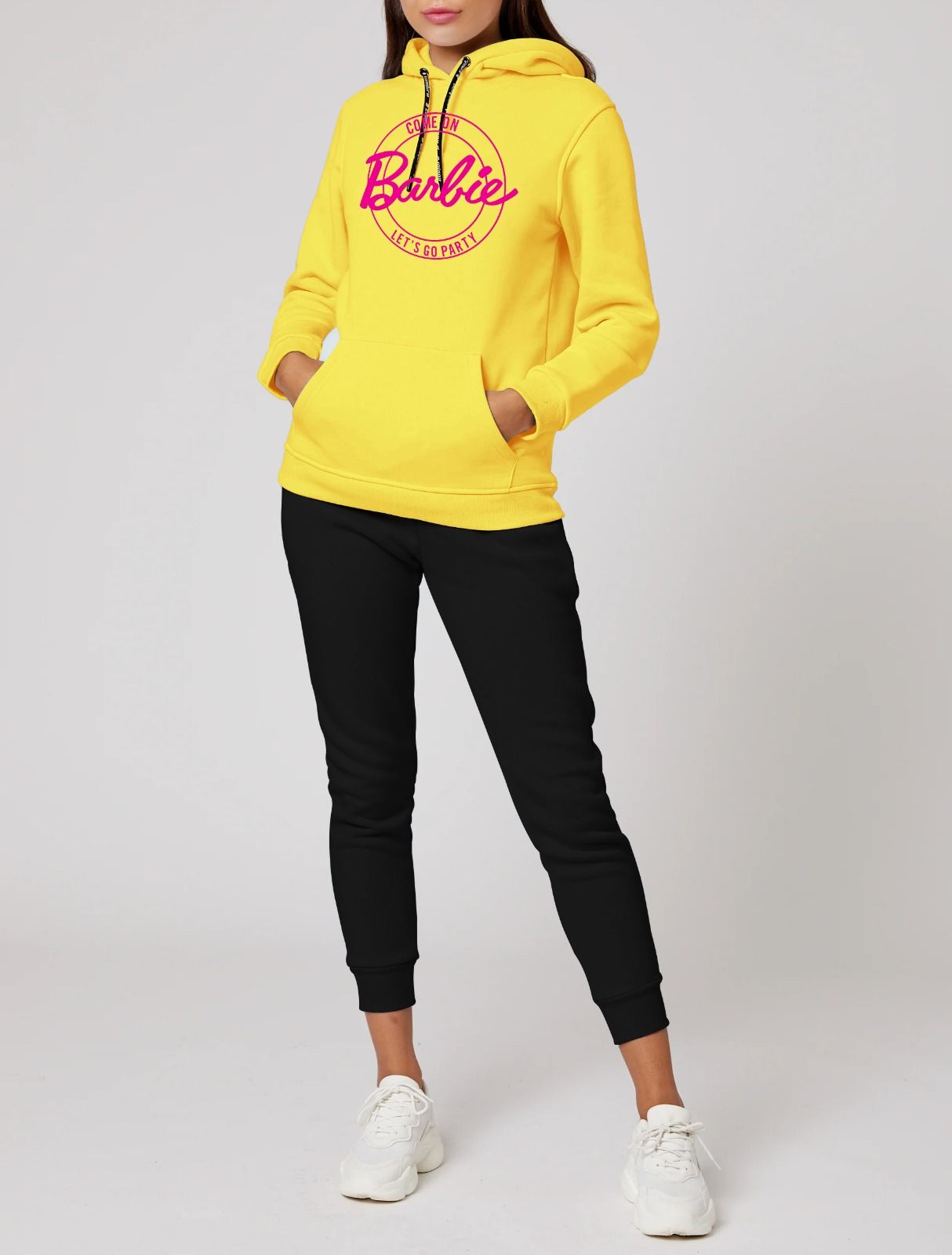 Come On Barbie Let's Go Party Printed Tracksuit With Yellow Hoodie and Trouser For Women - Oshi.pk - Buy & Sell Online