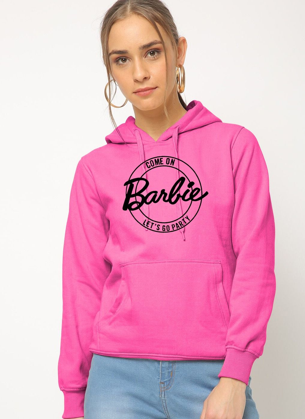 Come On Barbie let`s Go Party Printed Pullover Pink Hoodie - Oshi.pk - Buy & Sell Online