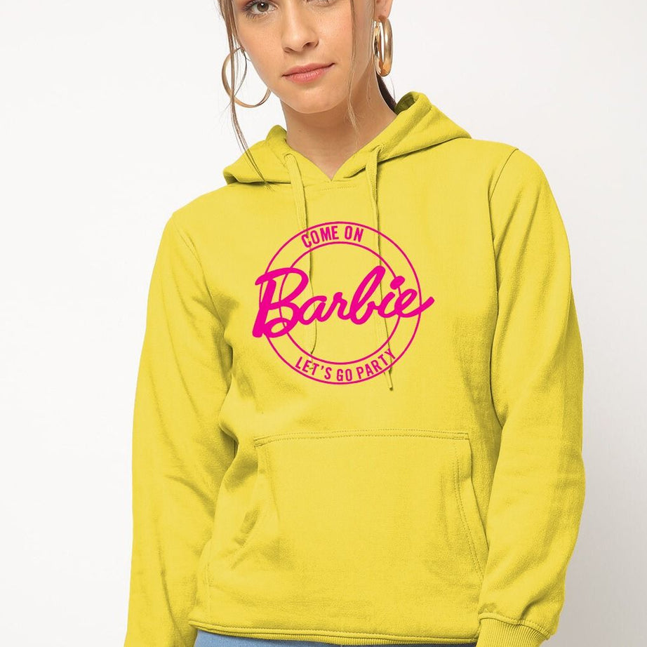 Come On Barbie let`s Go Party Printed Pullover Yellow Hoodie