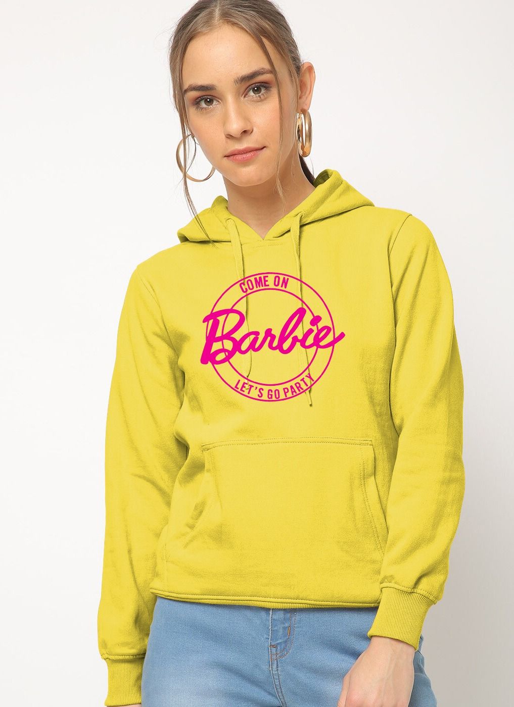 Come On Barbie let`s Go Party Printed Pullover Yellow Hoodie - Oshi.pk - Buy & Sell Online