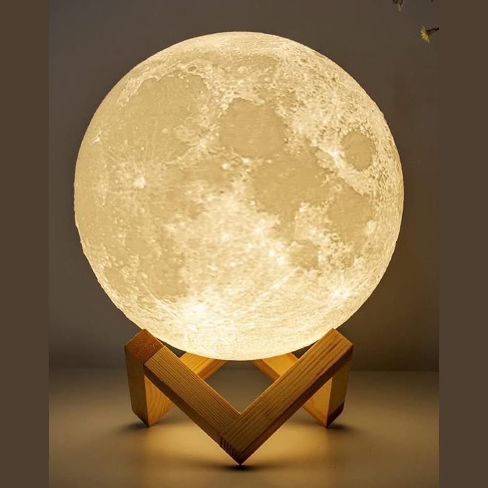 CONFETTI GIFTS 3D Moon Lamp 7 Colour 15 cm Changeable Sensor for Bedroom, Touch Moonlight Lamp with Stand & USB for Bedside, Valentine Wedding Gifts, - Oshi.pk - Buy & Sell Online